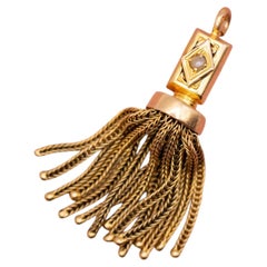 18k solid Yellow Gold Tassel Pendant : Victorian, Half Seed Pearl, Foxtail Chain
