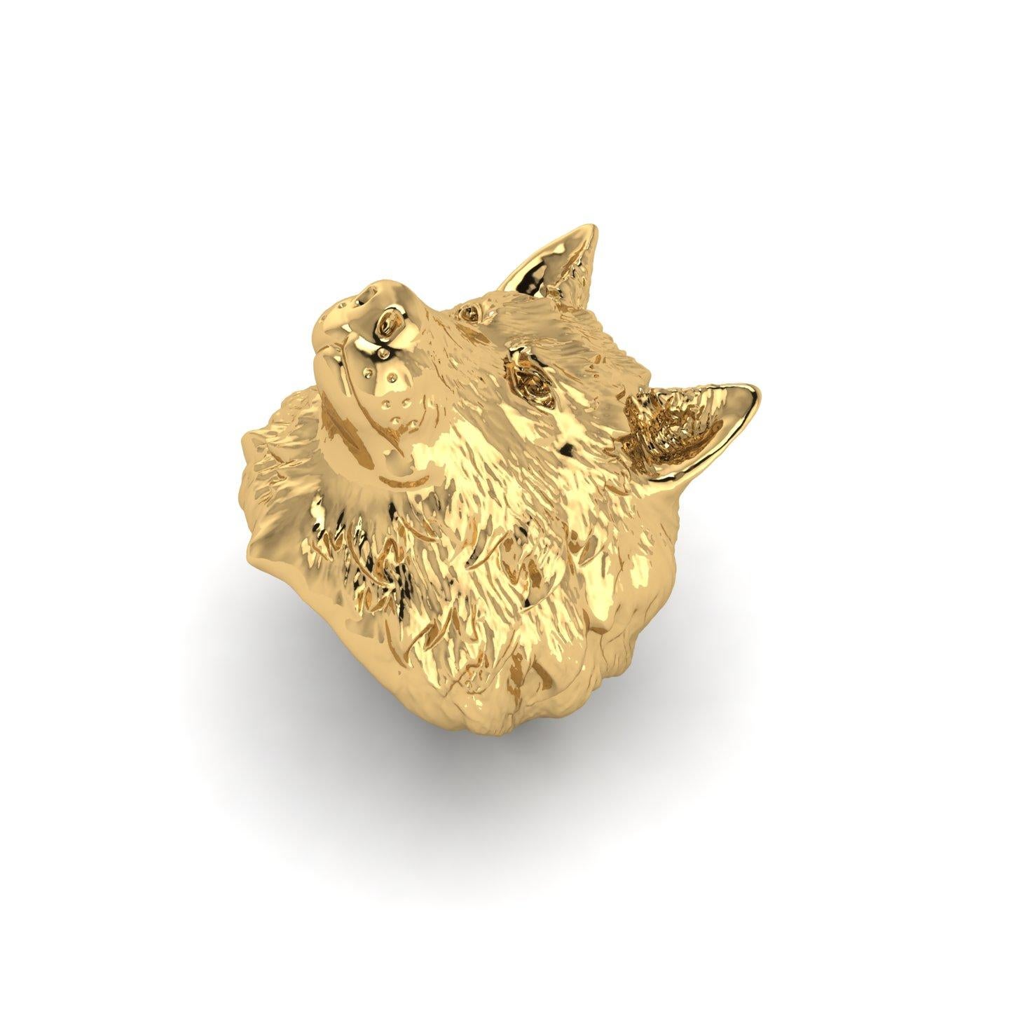 18 Karat massives Gelbgold Wolf Ring im Zustand „Neu“ im Angebot in New York, NY