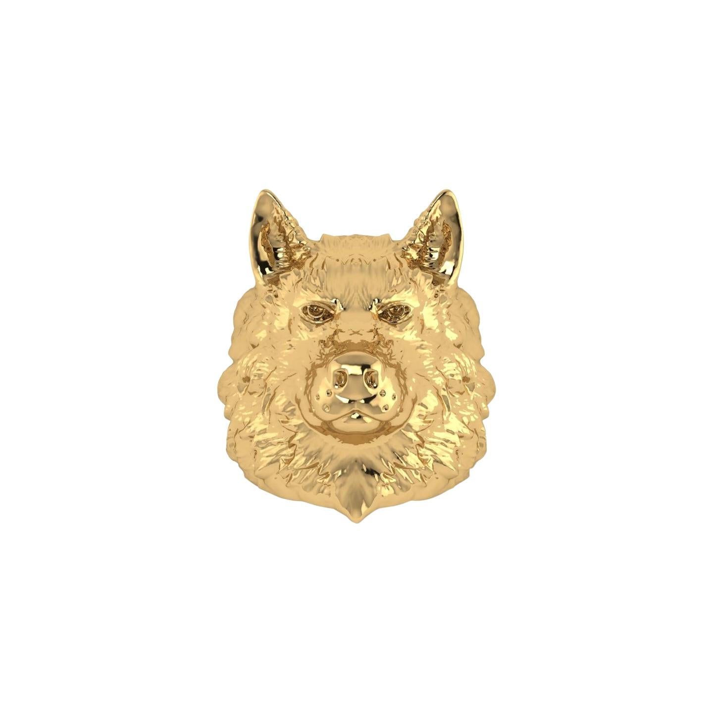 18k Solid Yellow Gold Wolf Ring For Sale