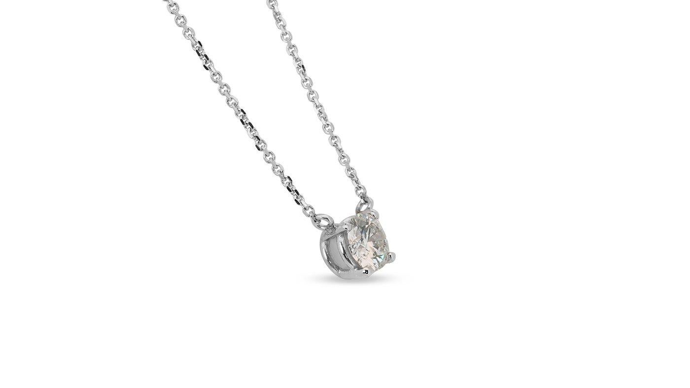 Women's 18k Solitaire White Gold Necklace & Pendant with 1.02ct Natural Diamond GIA Cert For Sale