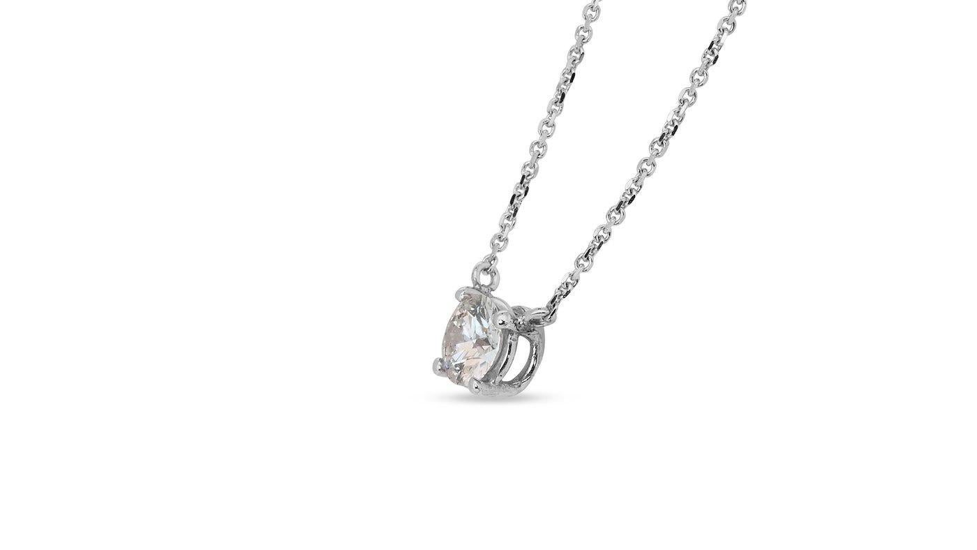 18k Solitaire White Gold Necklace & Pendant with 1.02ct Natural Diamond GIA Cert For Sale 1