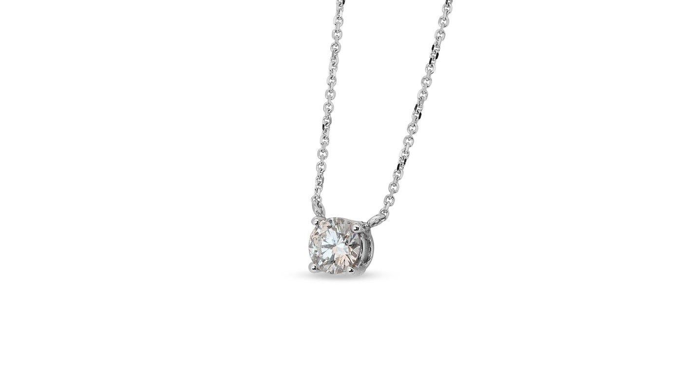 18k Solitaire White Gold Necklace & Pendant with 1.02ct Natural Diamond GIA Cert For Sale 2