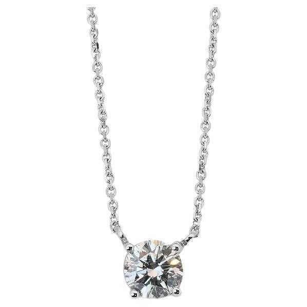 Collier et pendentif solitaire en or blanc 18 carats avec 1,02 carat de diamant naturel certifié GIA