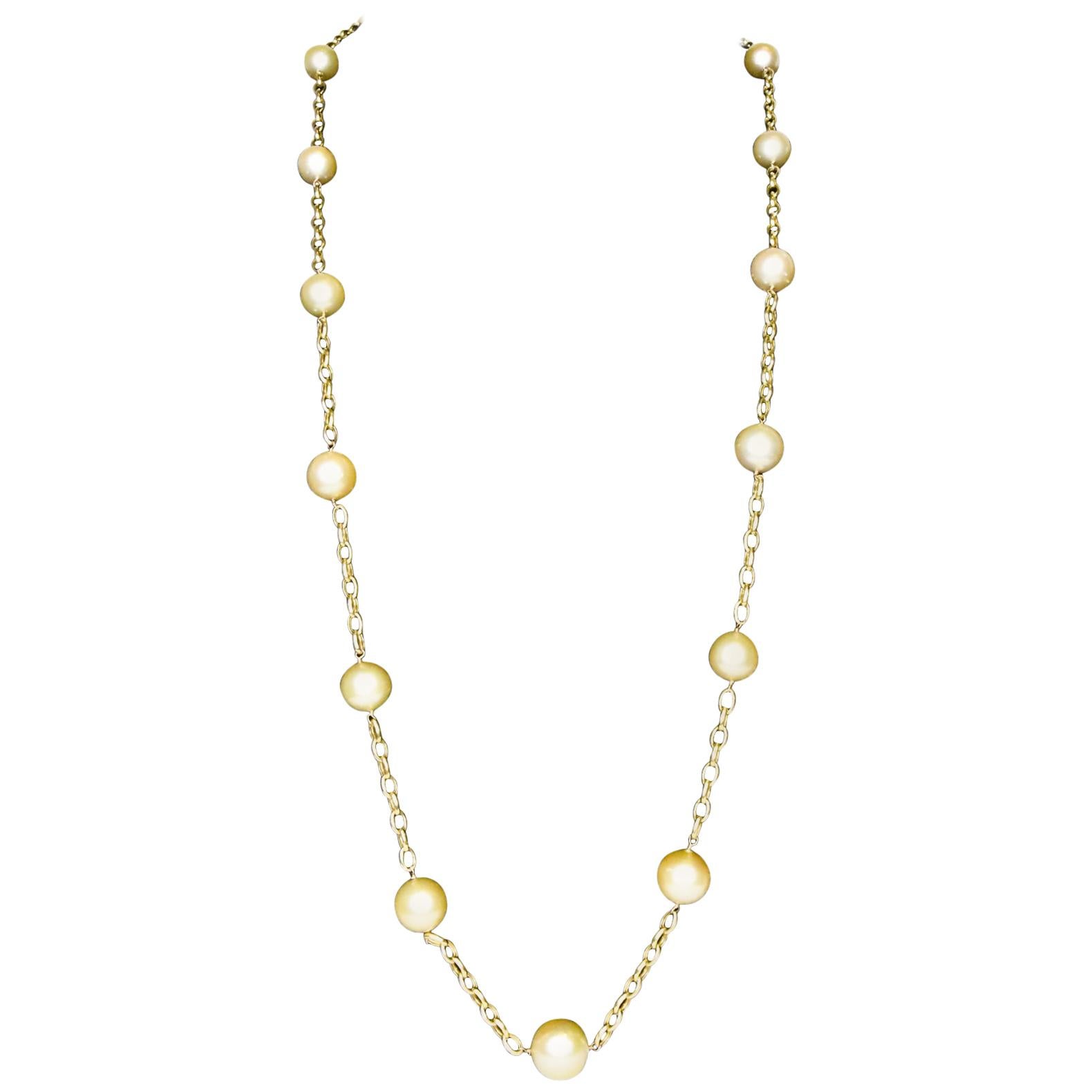 18 Karat South Sea Golden Pearls Necklace For Sale