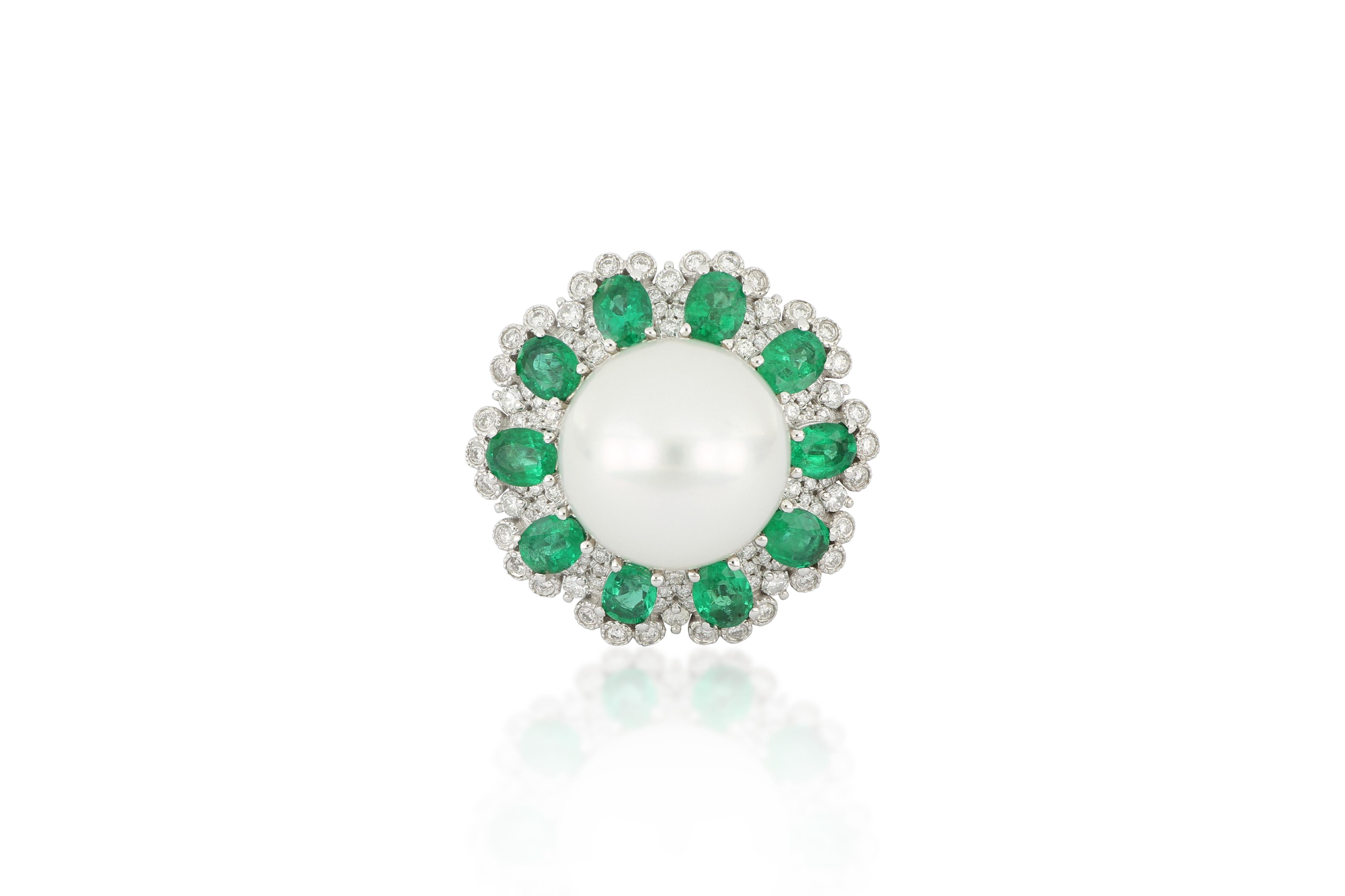 The magnificent ring is centering on a South Sea pearl of size 12.5mm-13mm with very good luster, surrounded by  10 pieces of emerald weighing 1.72 carats and brilliant cut diamonds totaling 0.46 carats.
The company was founded one and a half