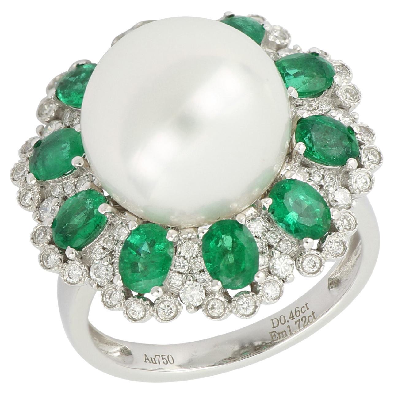 18K South Sea Pearl and Emerald Ring For Sale