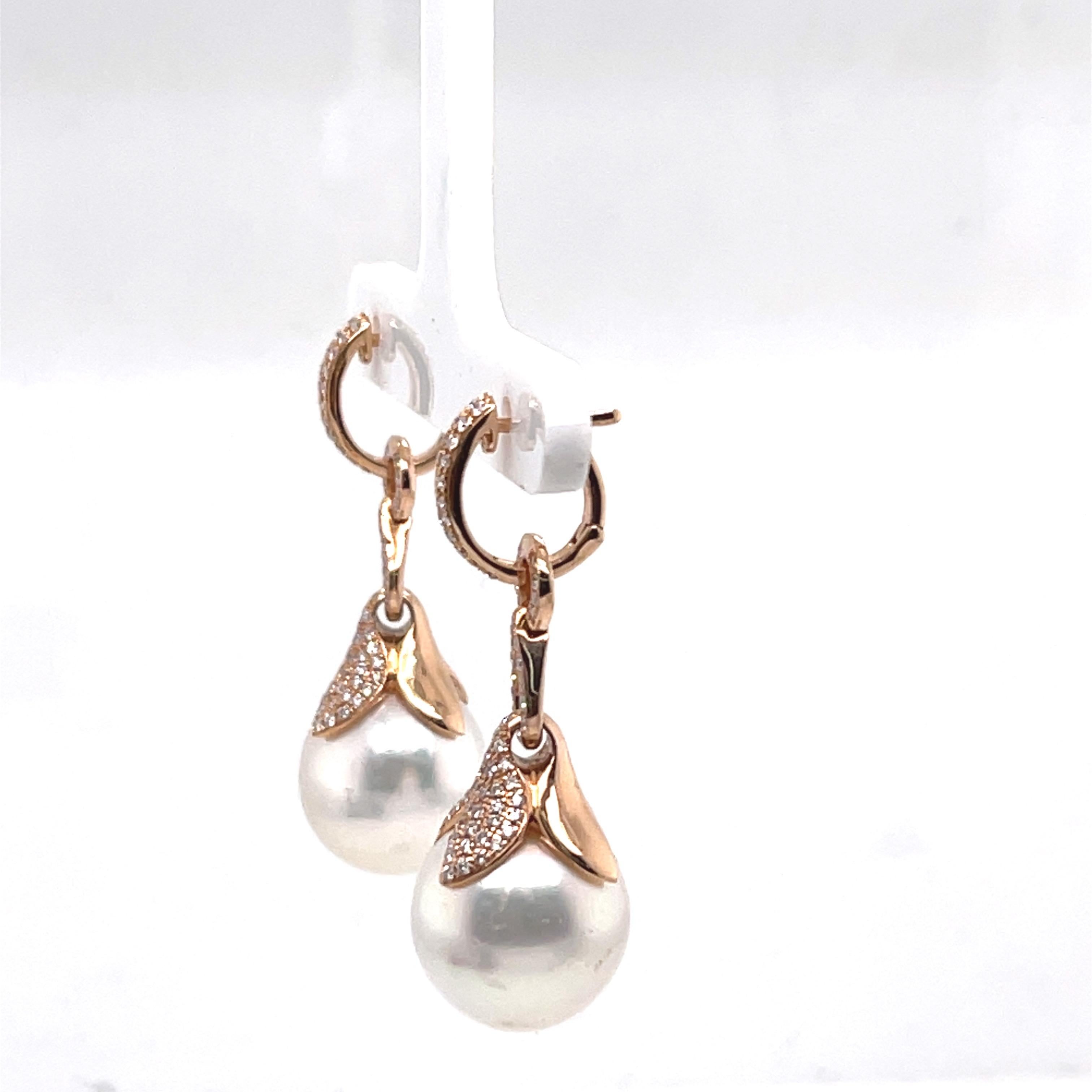 Round Cut 18K South Sea Pearl Drop and Hoop Detachable Earrings For Sale