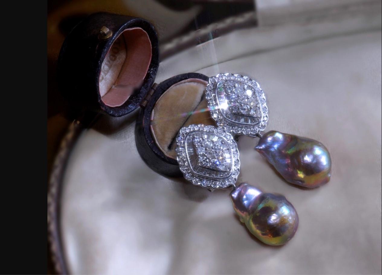 18 Karat Perle Diamant Vintage Ohrringe Natürliche Südsee Barock Rosa Huge 7,26 Karat Damen im Angebot