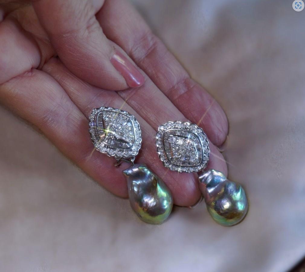 18 Karat Perle Diamant Vintage Ohrringe Natürliche Südsee Barock Rosa Huge 7,26 Karat im Angebot 1