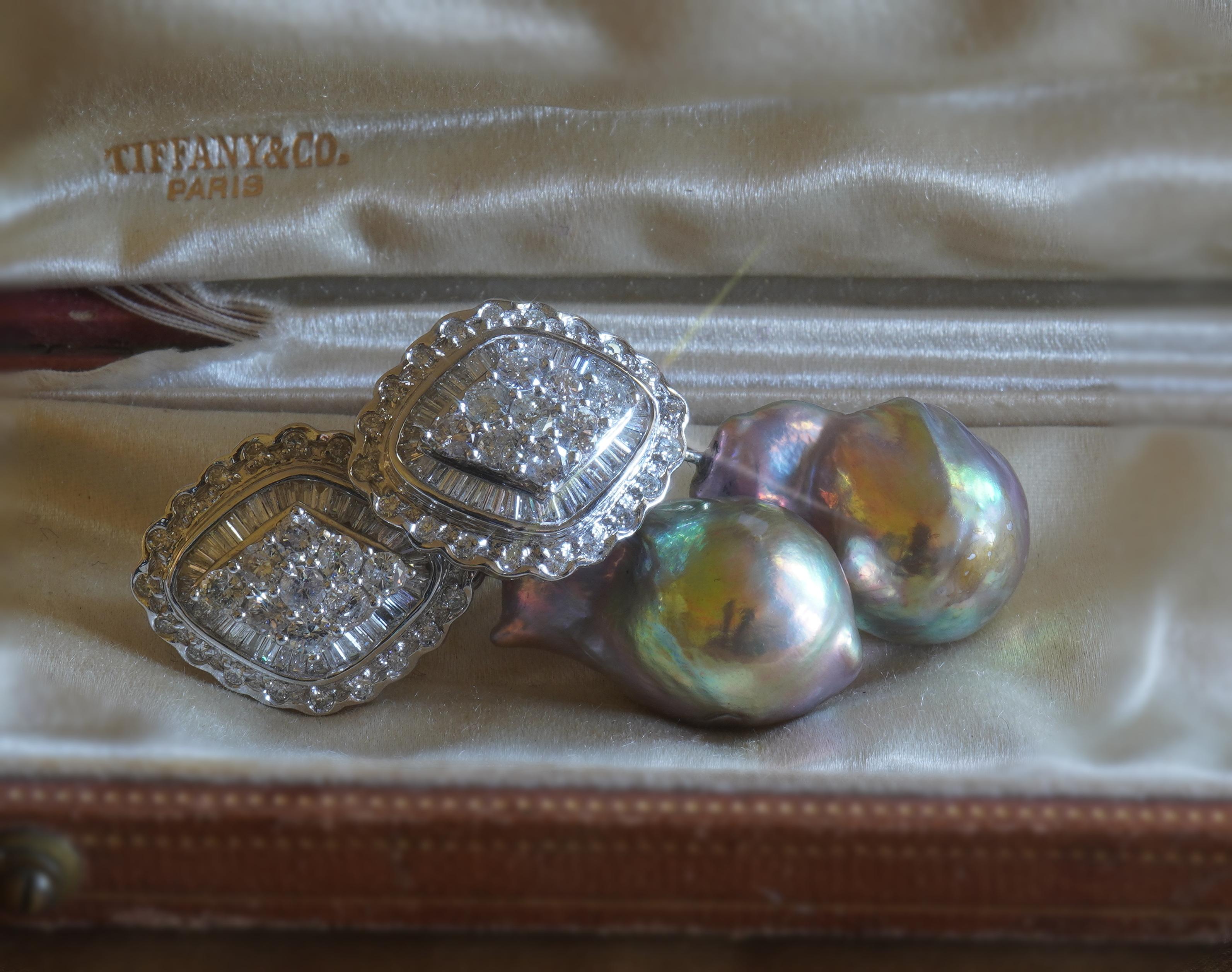18 Karat Perle Diamant Vintage Ohrringe Natürliche Südsee Barock Rosa Huge 7,26 Karat im Angebot 3