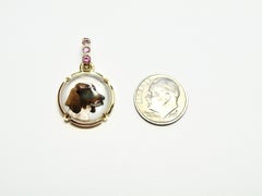 18k Spaniel Enhancer. Handpainted Reverse crystal w sapphire bail