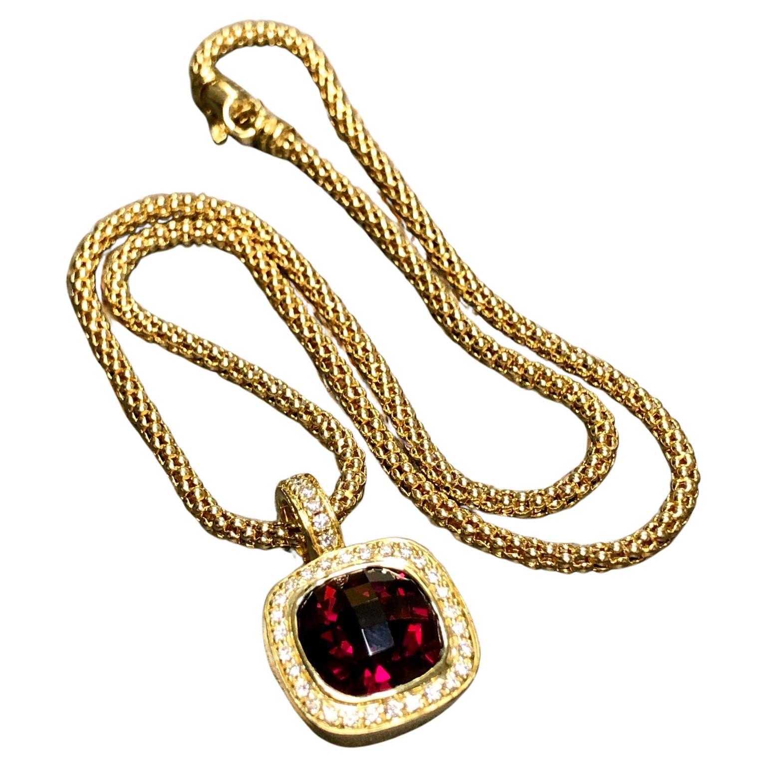 18K SPARK Rhodolite Garnet Diamond Enhancer Pendant Caviar Necklace 9.34cttw 18