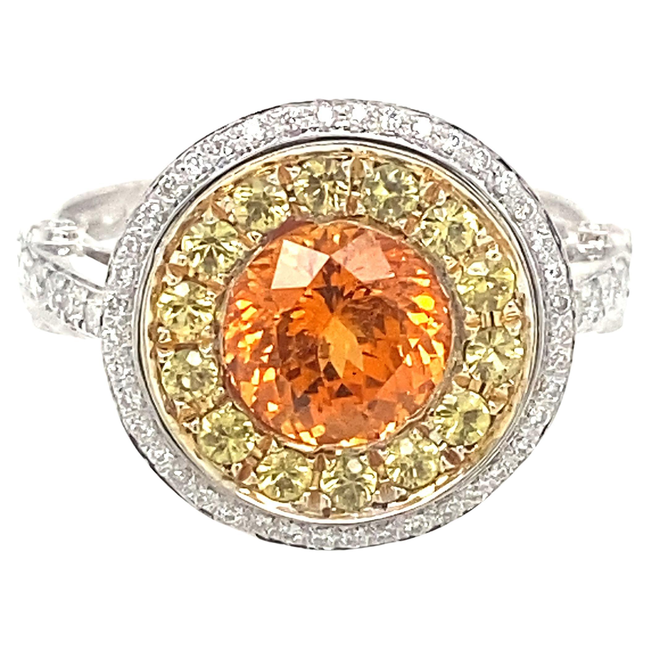 18k Spessartine Garnet Diamond Ring For Sale