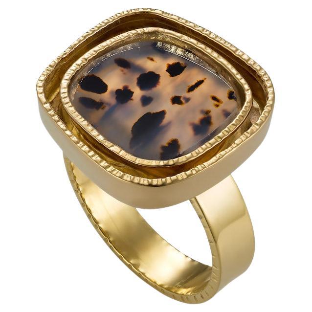 18K Spotted Agate Ring For Sale