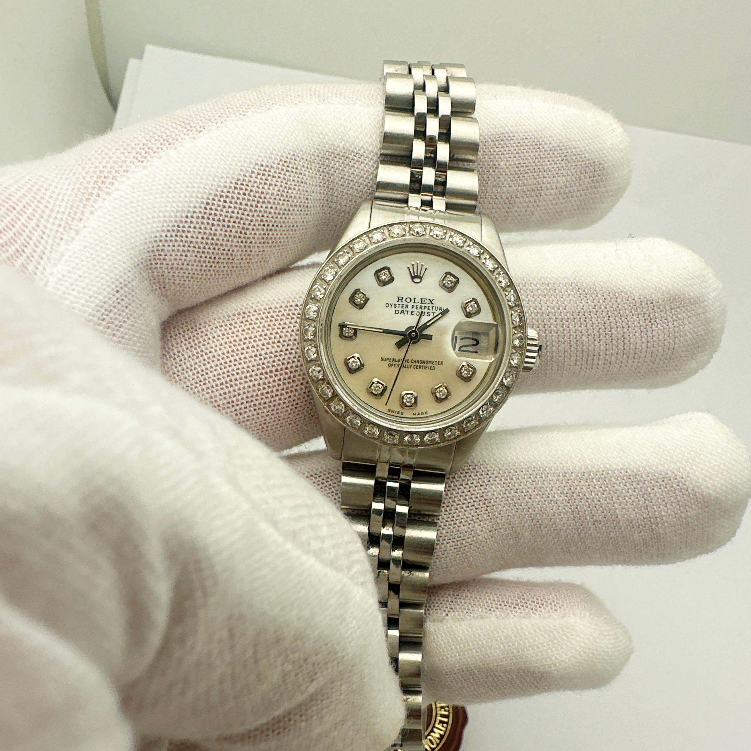 18k/SS ROLEX Oyster Perpetual Ladies Datejust w/ diamond bezel and dial 4
