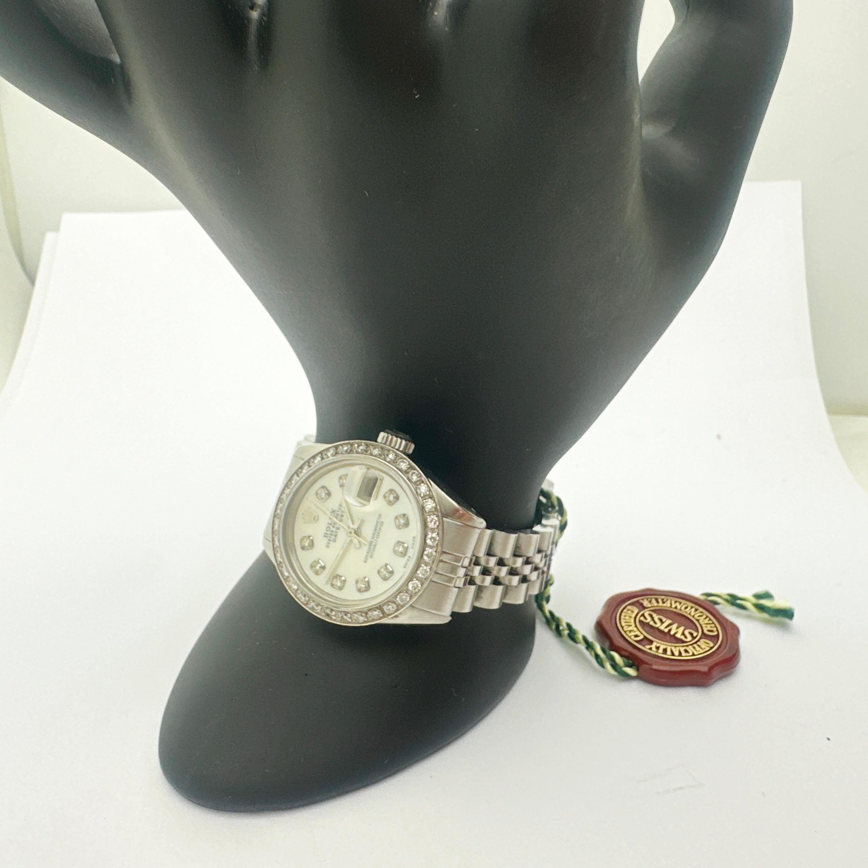18k/SS ROLEX Oyster Perpetual Ladies Datejust w/ diamond bezel and dial 6