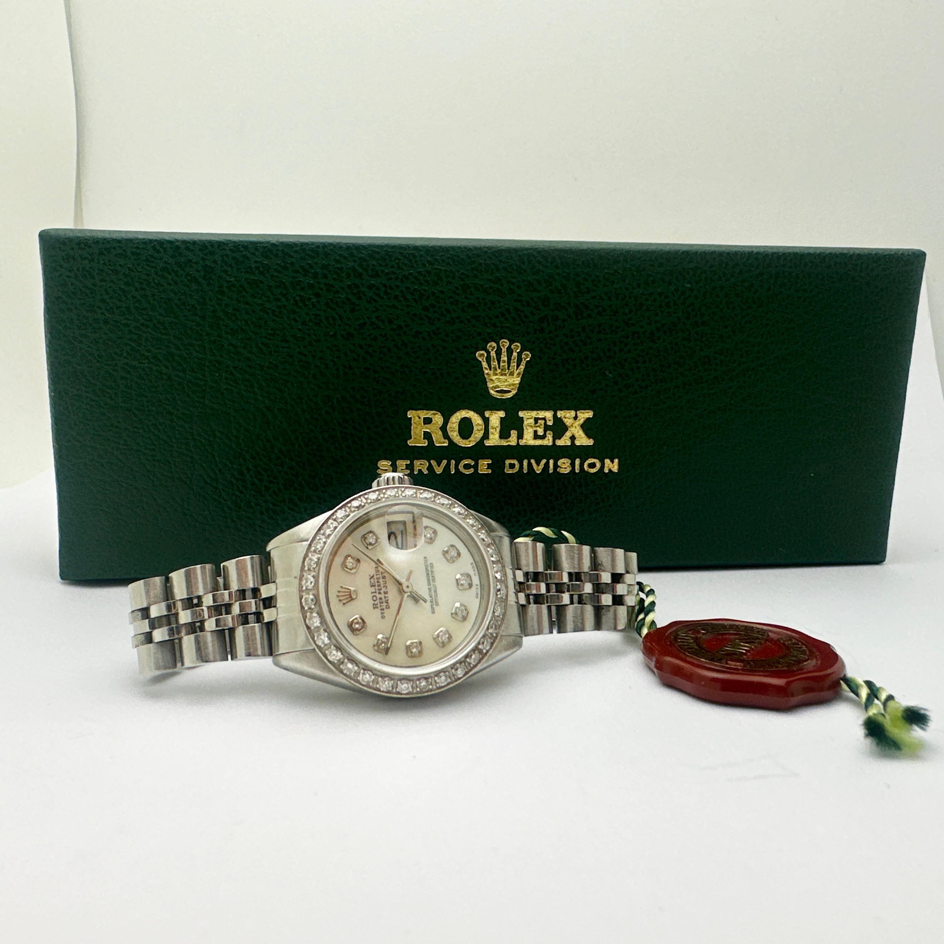 18k/SS ROLEX Oyster Perpetual Ladies Datejust w/ diamond bezel and dial 7