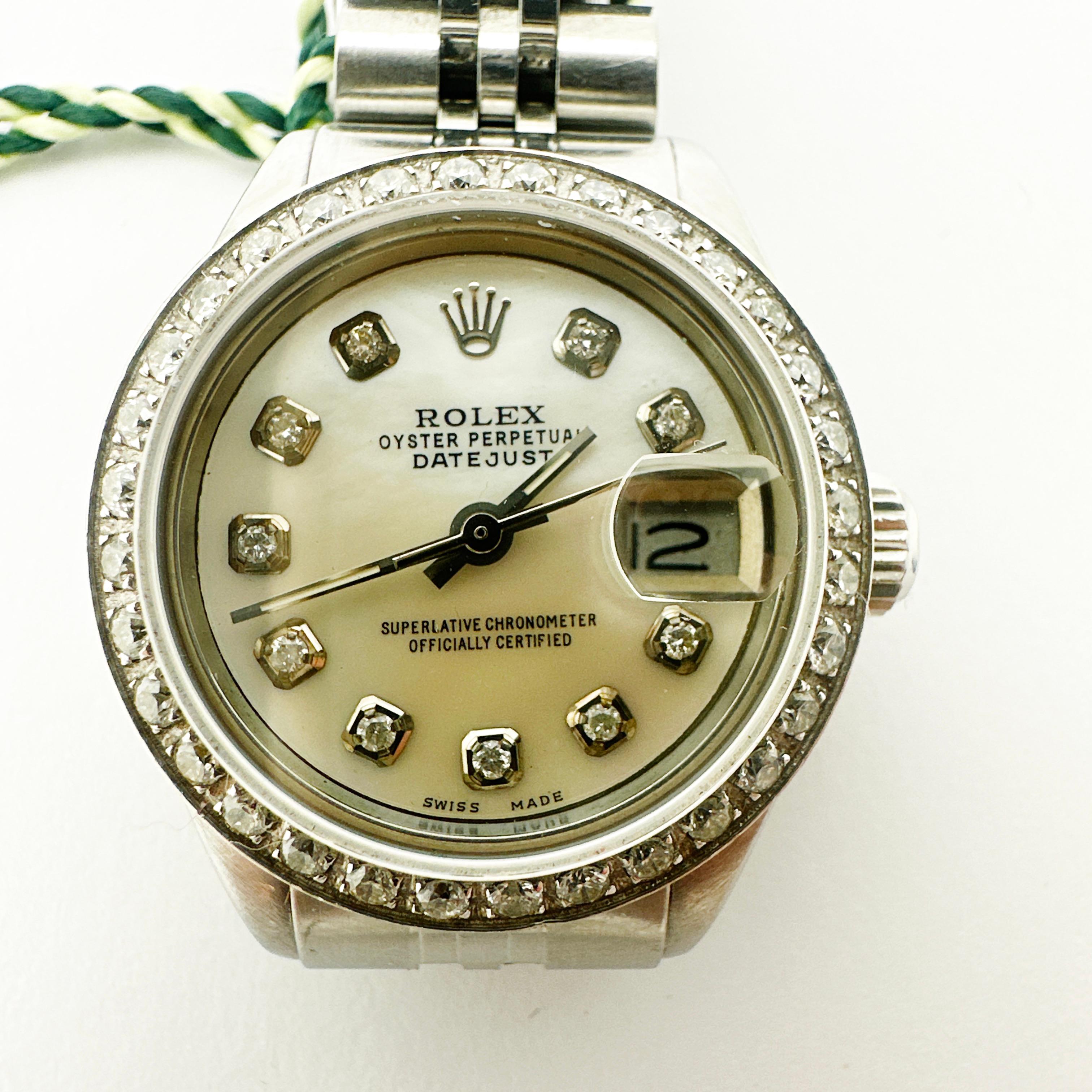 Modern 18k/SS ROLEX Oyster Perpetual Ladies Datejust w/ diamond bezel and dial