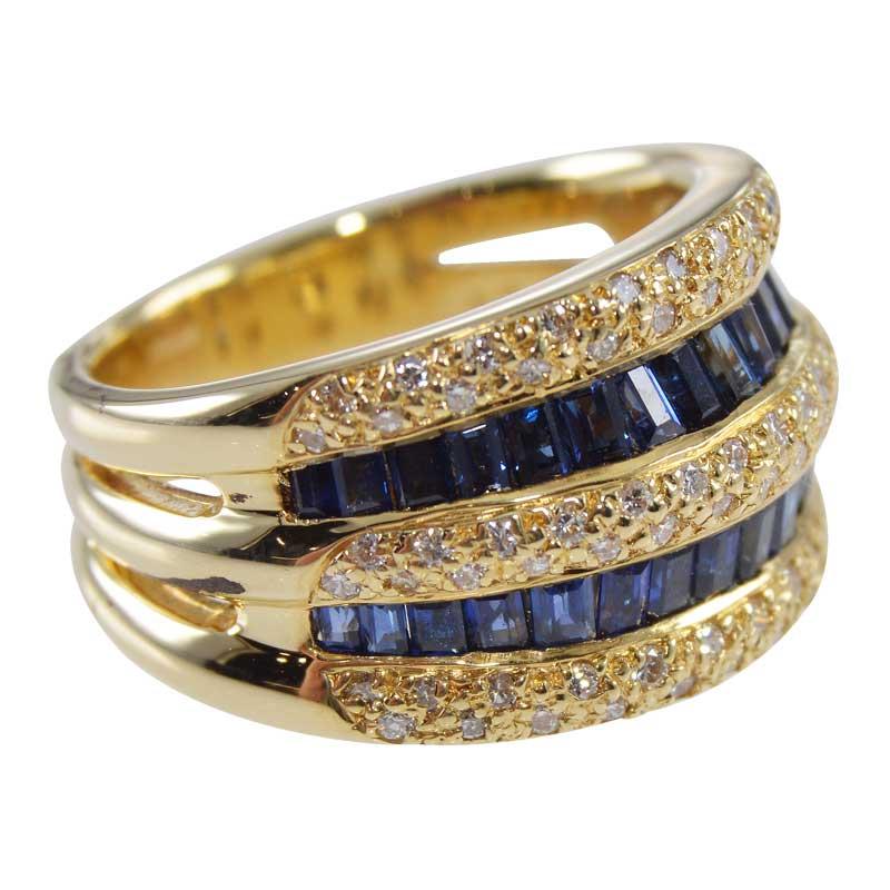 Women's 18k Stamped Yellow Gold Custom Made Lady's Diamond & Blue Sapphire Estate Ring