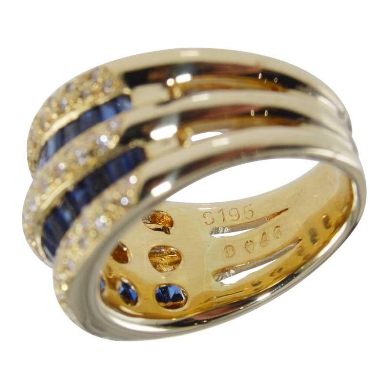 18k Stamped Yellow Gold Custom Made Lady's Diamond & Blue Sapphire Estate Ring 1