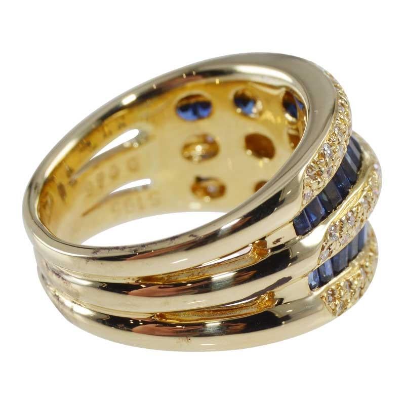 18k Stamped Yellow Gold Custom Made Lady's Diamond & Blue Sapphire Estate Ring 2