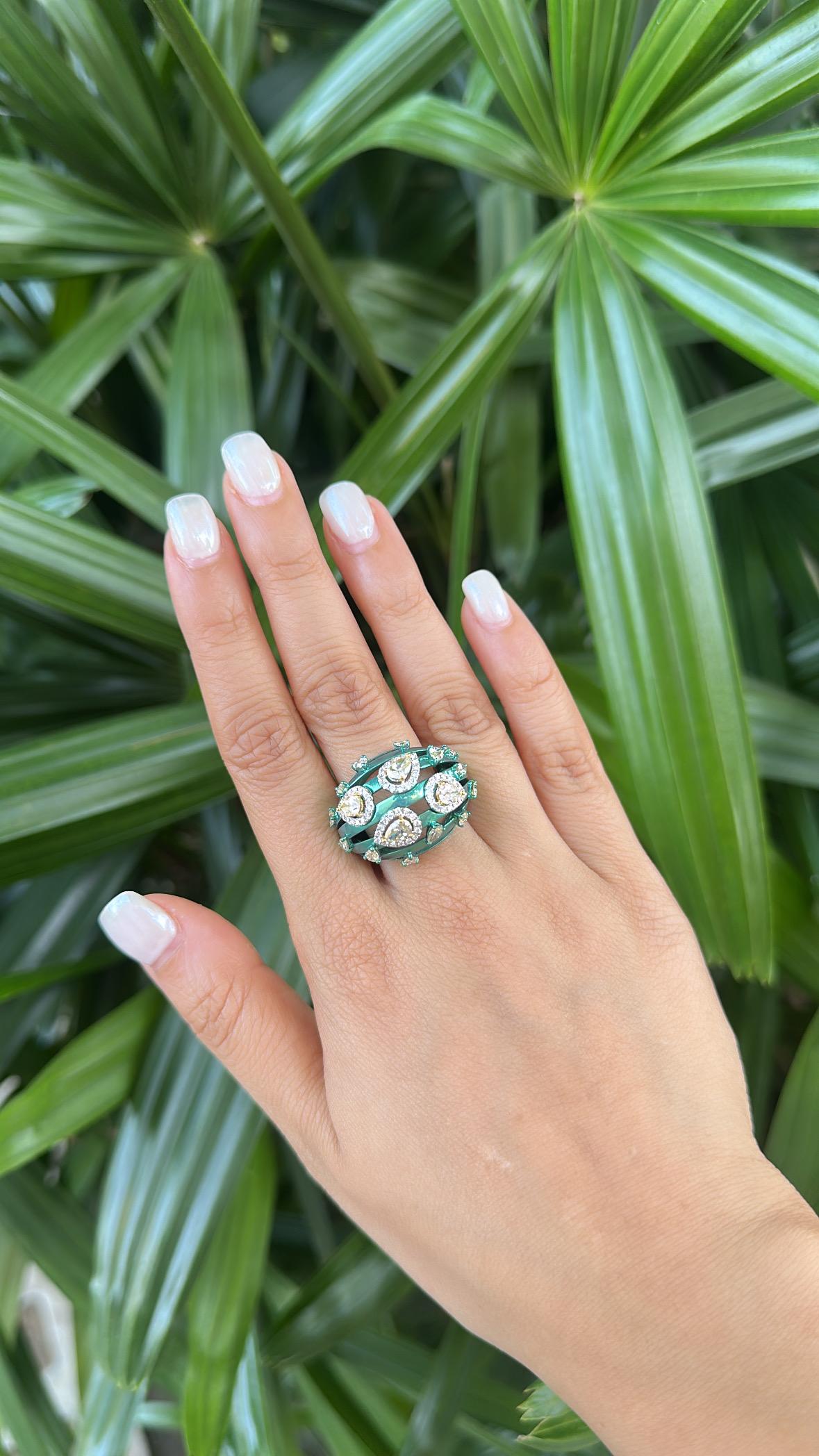 Declaración de 18 quilates, 2,88 quilates, Anillo de oro blanco pavé de diamantes amarillos y titanio en venta 8