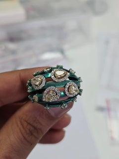 18K Statement, 2.88 carats, Yellow Diamonds Pave white Gold and Titatnium Ring