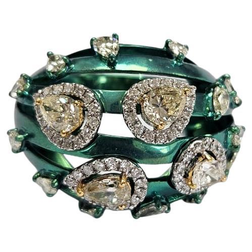 18K Statement, 2,88 Karat, gelbe Diamanten Pave Weißgold und Titatnium Ring