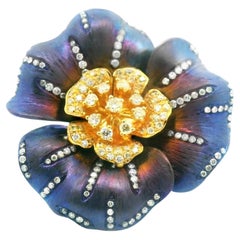 18K Statement Custom Flower 2.50 Diamond Pavé Yellow Gold and Titanium Ring