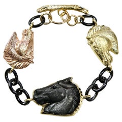 18K Yellow gold, Rose Gold and steel with Obsidian Horse Bracelet