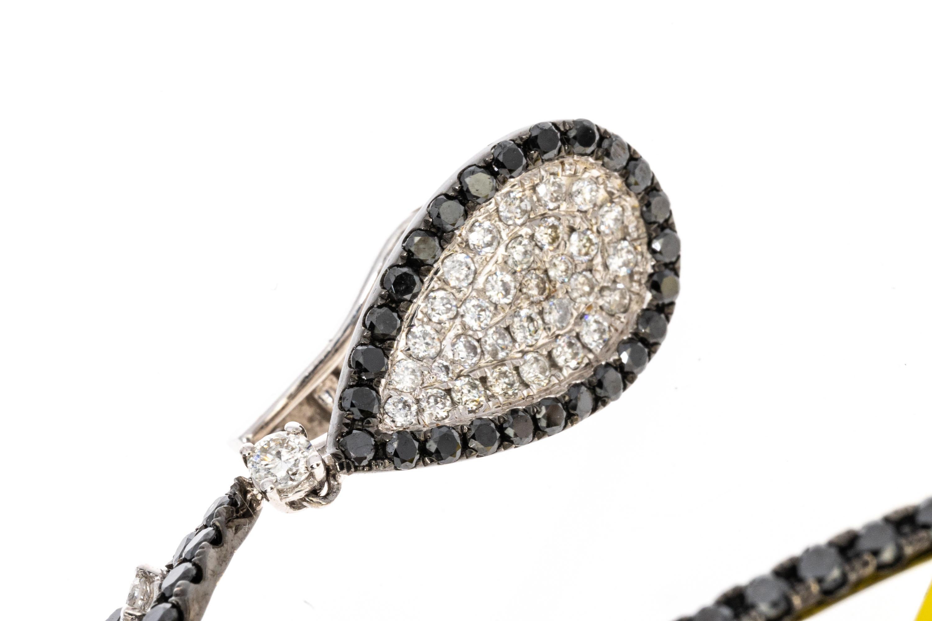Women's 18k Stunning Black and White Diamond Open Chandelier Pendant Earrings, 9.46 TCW For Sale