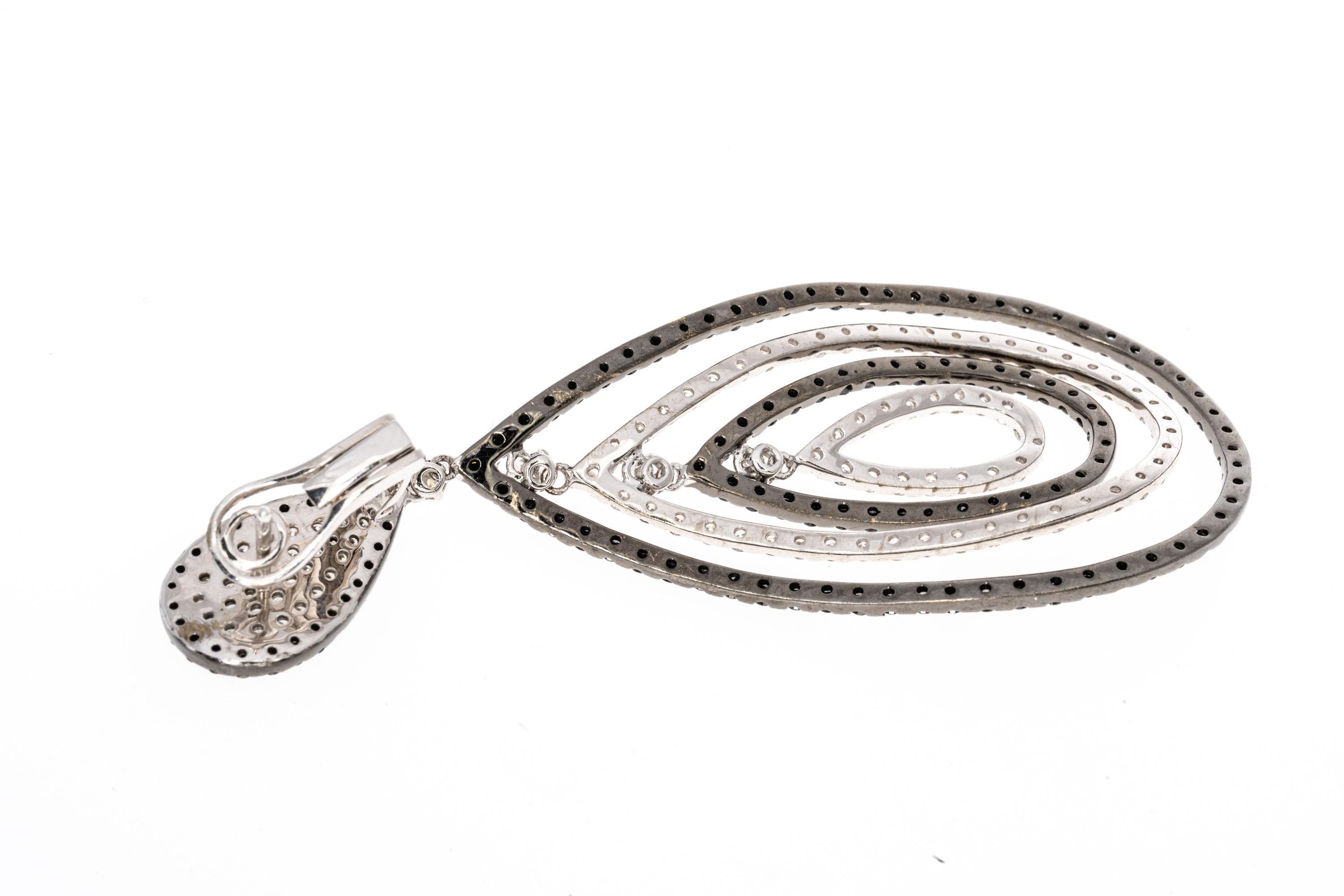 18k Stunning Black and White Diamond Open Chandelier Pendant Earrings, 9.46 TCW For Sale 2