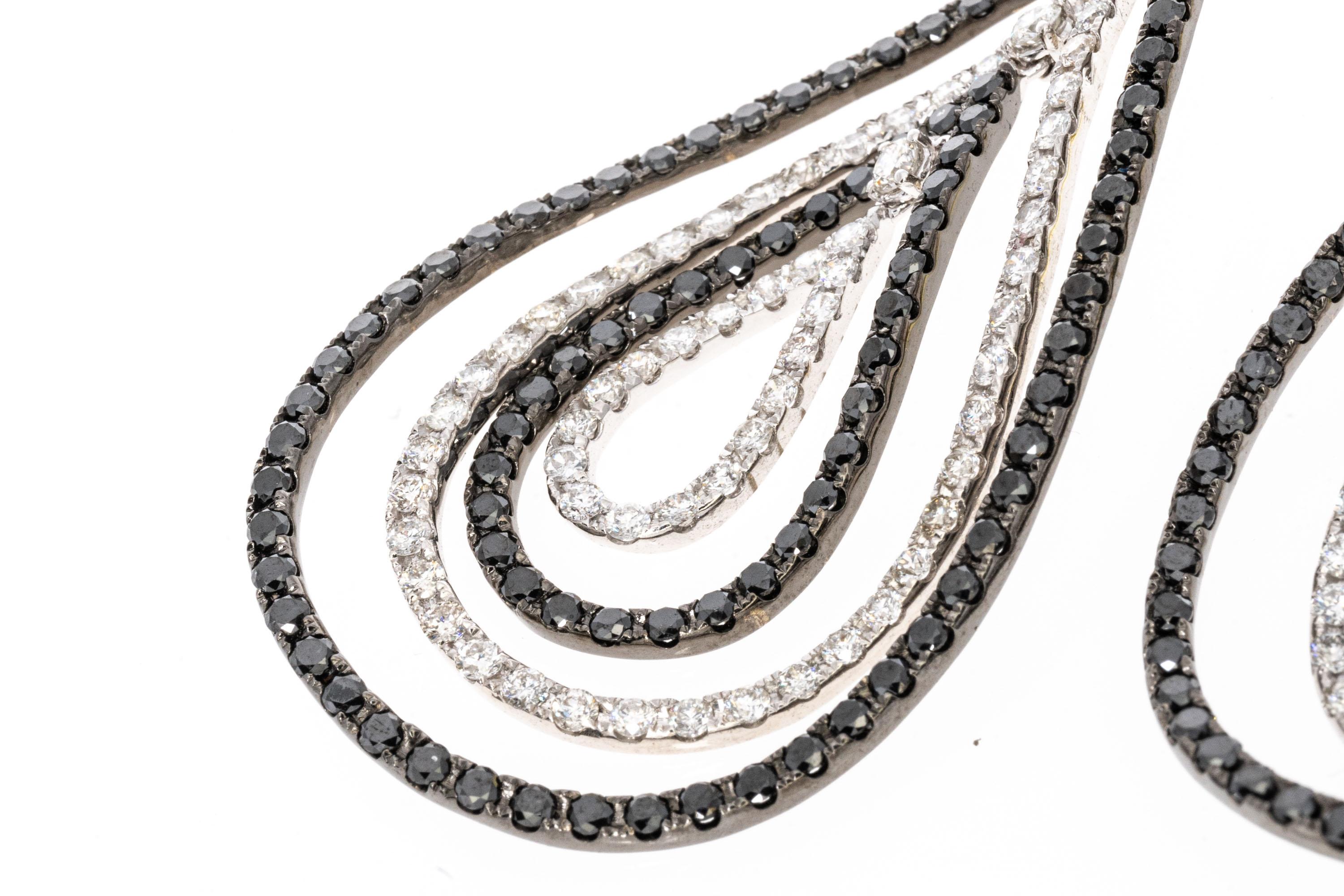 18k Stunning Black and White Diamond Open Chandelier Pendant Earrings, 9.46 TCW For Sale 3