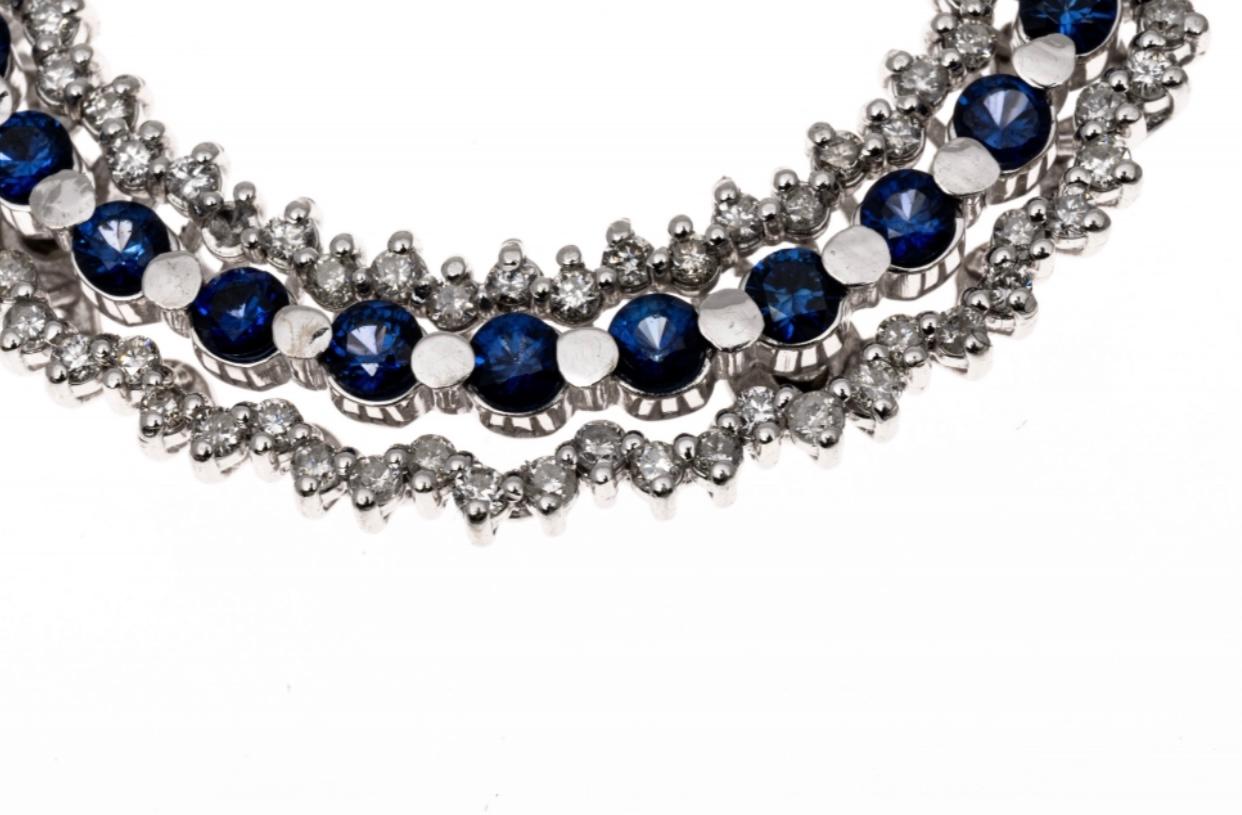 Brilliant Cut 18k White Gold Versatile Sapphire and Diamond Pendant Earrings For Sale