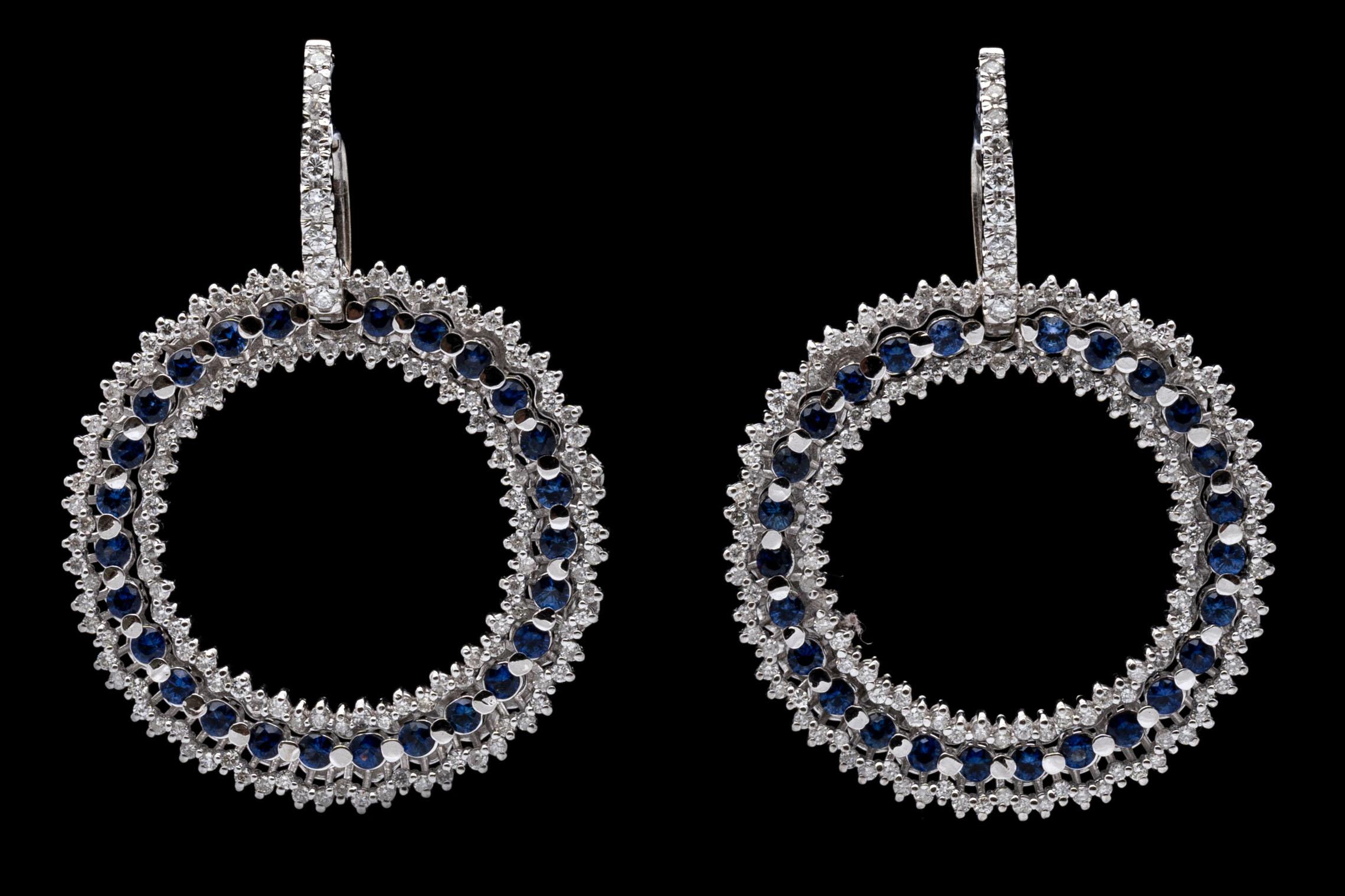18k White Gold Versatile Sapphire and Diamond Pendant Earrings For Sale 3