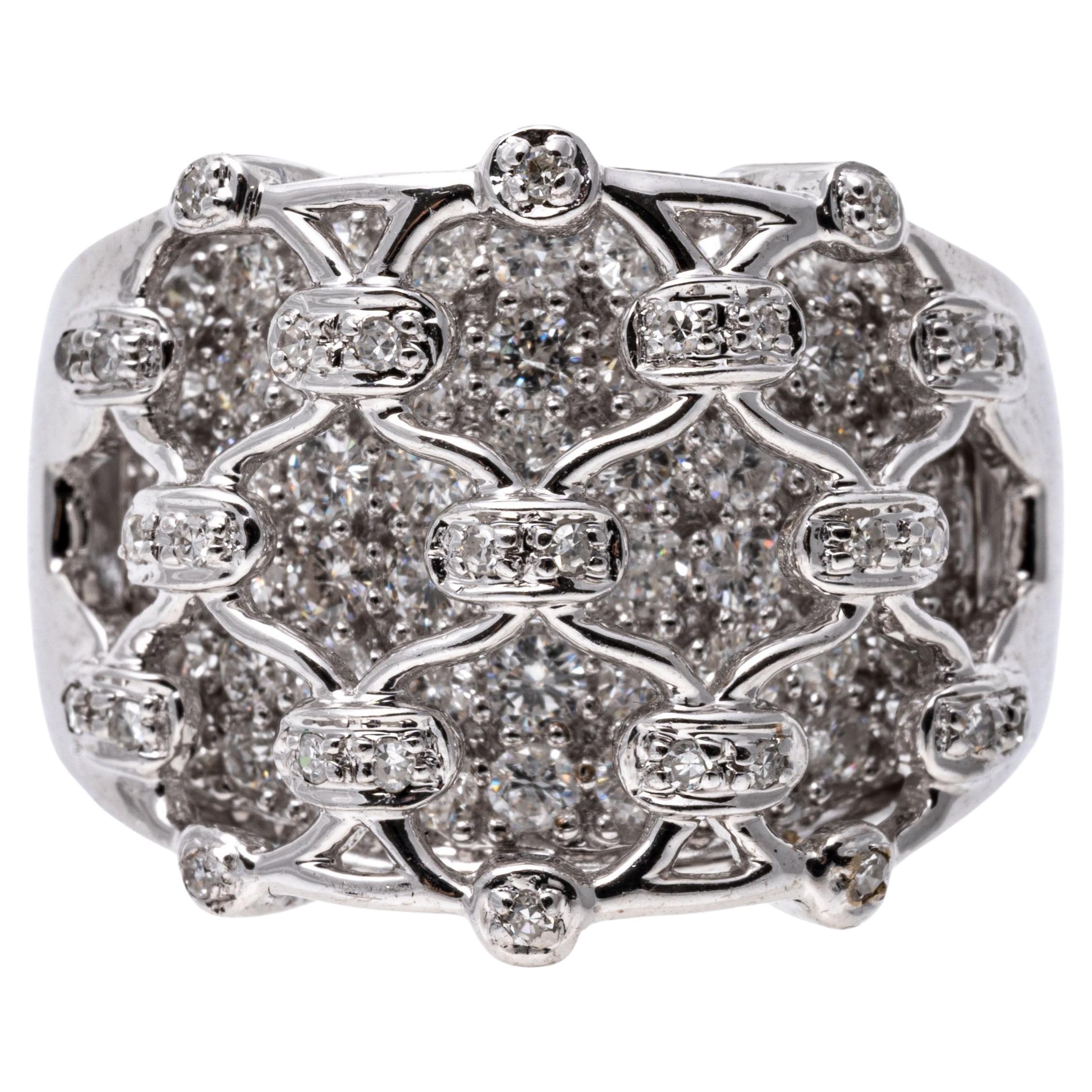 18k Stunning Ultra Wide Diamond Dome Ring With Overlay, App. 1.25 TCW, Size 8 For Sale