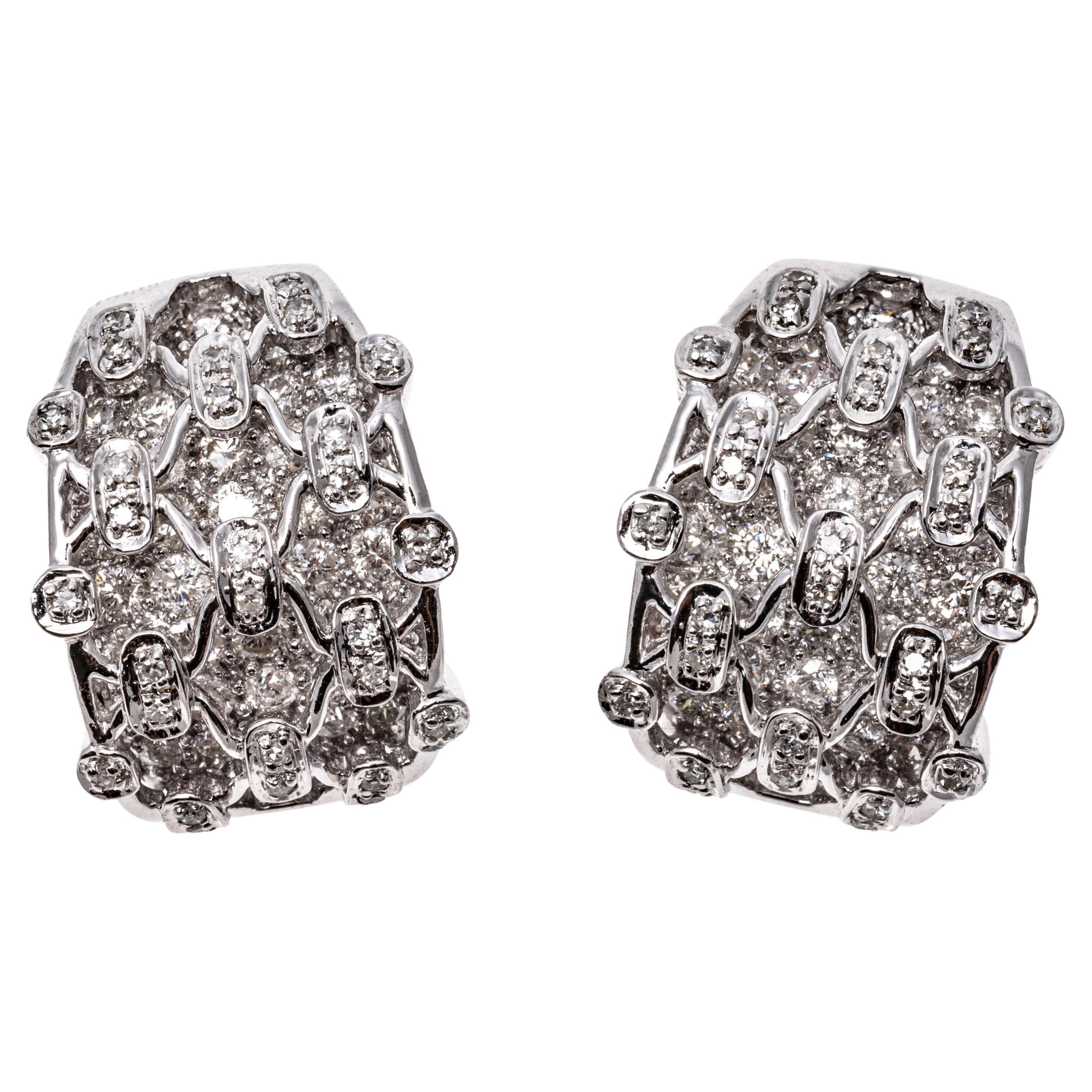 18k Stunning Ultra Wide Diamond "J" Hoop Earrings, With Overlay, App. 1.46 TCW