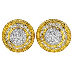 18K Stylish & Tailored Gold & Diamond Encrusted Dome Earrings 7/8 Inch Diameter