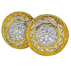 18K Stylish & Tailored Gold & Diamond Encrusted Dome Earrings 7/8 Inch Diameter
