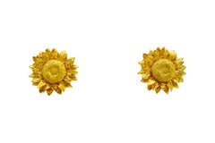18 Karat Sunflower Ear Clip/Brooch Set Signed with Marker Mark