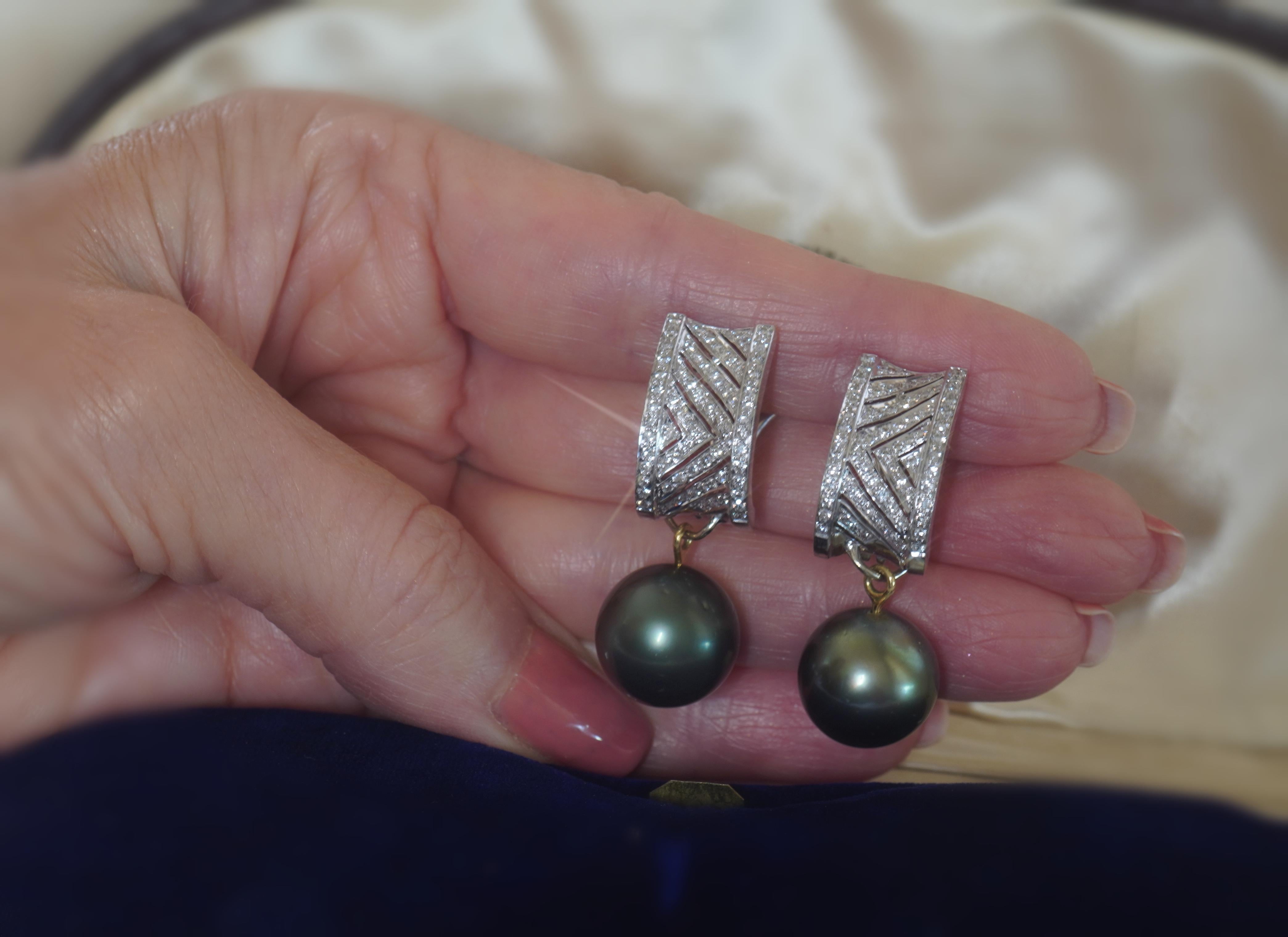 18K Tahitian Pearl Diamond Vintage Earrings Fine Antique GIA 15MM Huge 3.02 CTS For Sale 6
