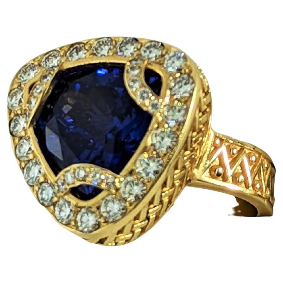 Art Nouveau 18K Tanzanite '6.48 Cts' and Diamond '35=1.00 Cts' Ring