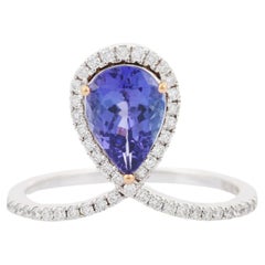 18K Tanzanite and Diamond Ring in White Gold Pear Shape 1.19 Carat
