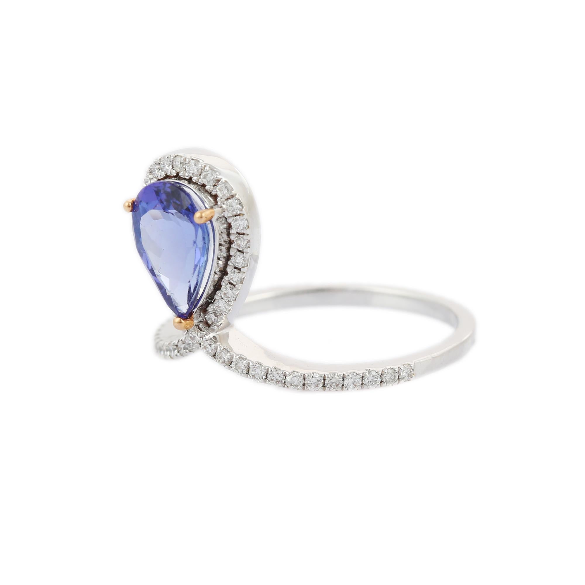 For Sale:  18K Tanzanite and Diamond Ring in White Gold Pear Shape 1.19 Carat  4