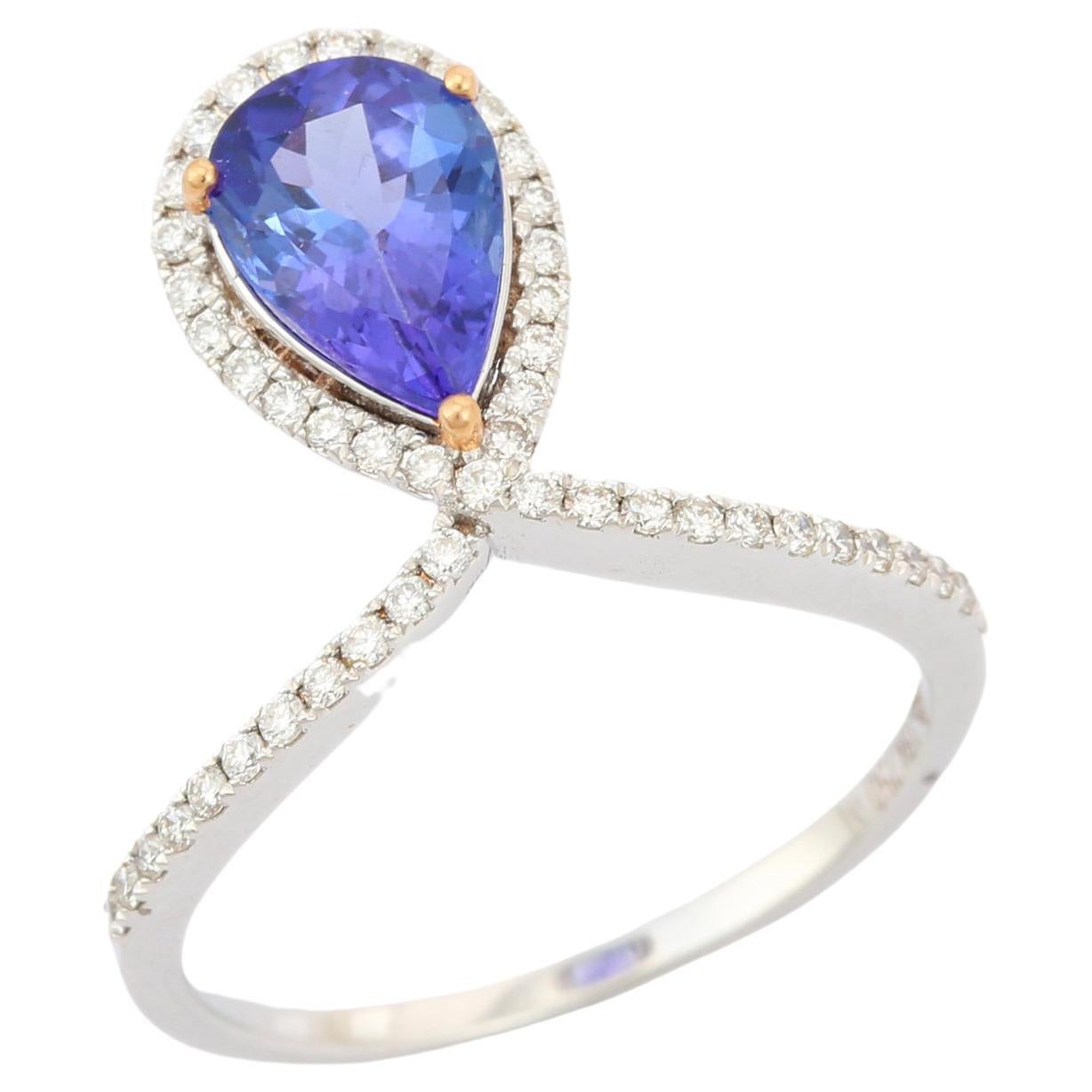 For Sale:  18K Tanzanite and Diamond Ring in White Gold Pear Shape 1.19 Carat
