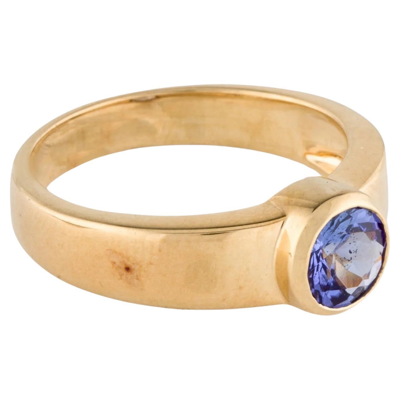 18K Tanzanite Band Size 7.5  Round Faceted Tanzanite  Yellow Gold GemstoneRing For Sale