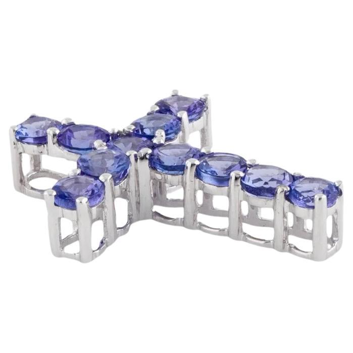 18K Tanzanite Cross Pendant - Elegant Design, Genuine Gemstone Fine Gold Jewelry