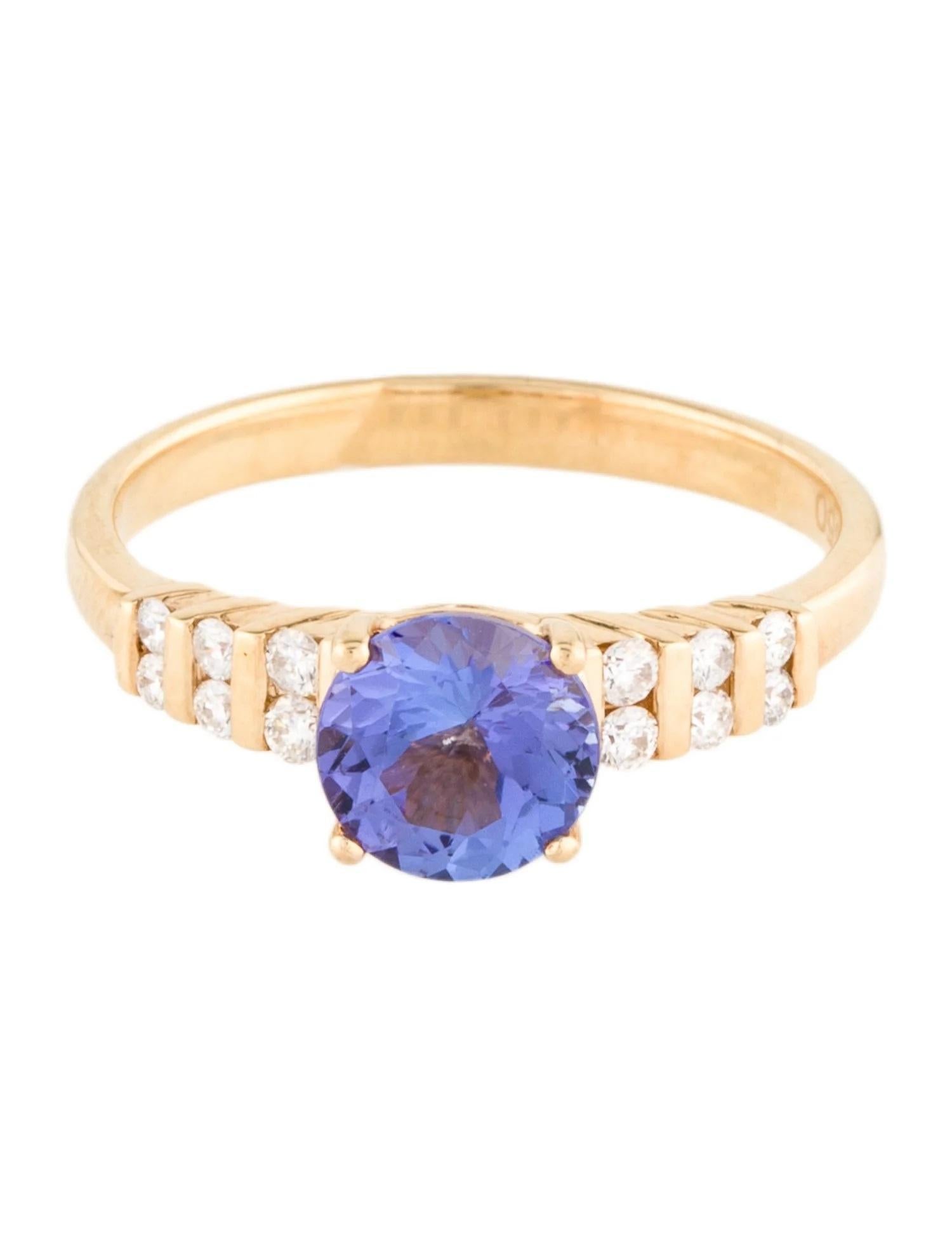 Artist 18K Tanzanite & Diamond Cocktail Ring  Round Faceted Tanzanite  Yellow Gold For Sale