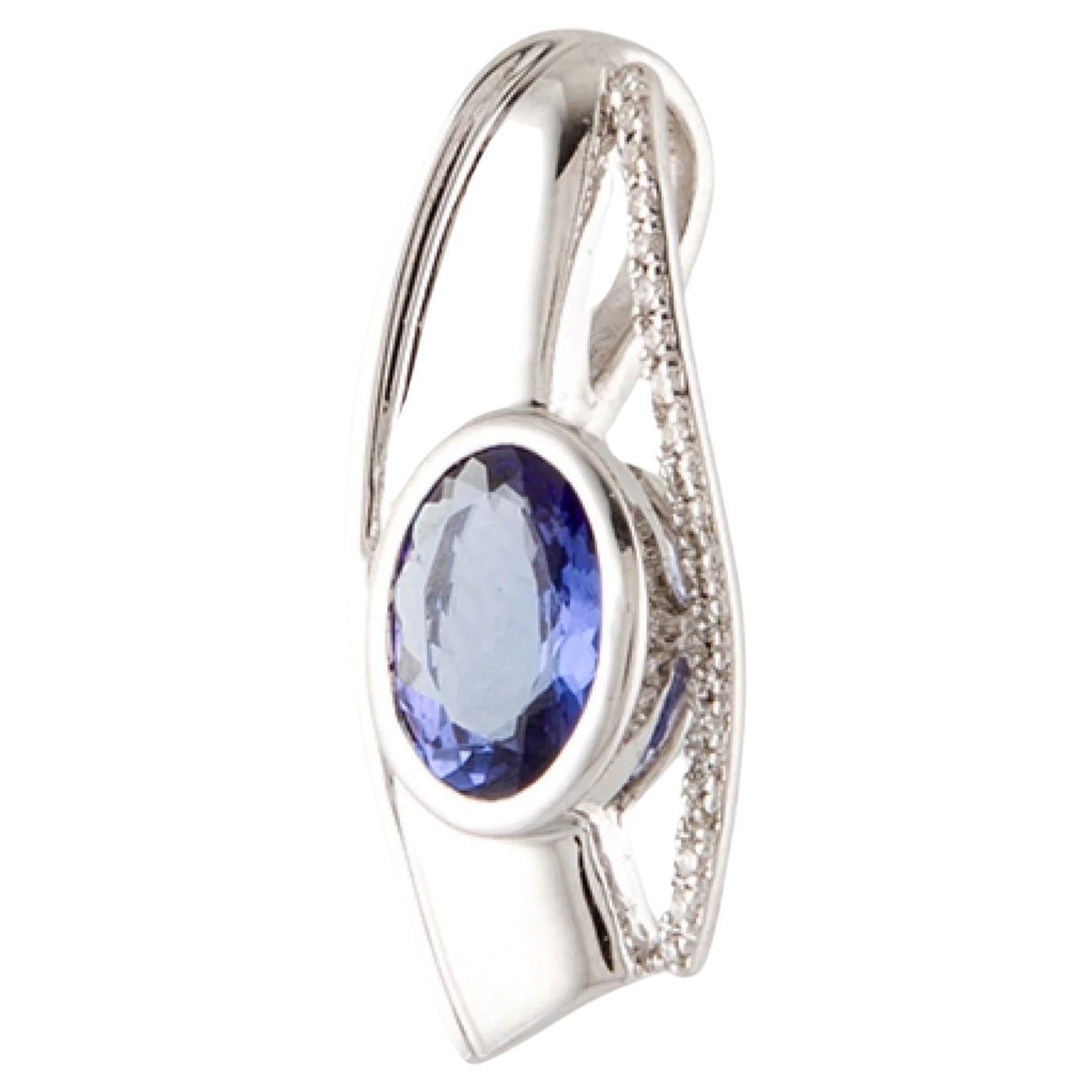 18K Tanzanite & Diamond Pendant  Oval Tanzanite  Rhodium-Plated White Gold For Sale