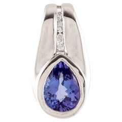 18K Tanzanite & Diamond Pendant  Pear Shaped Tanzanite  Rhodium-Plated White